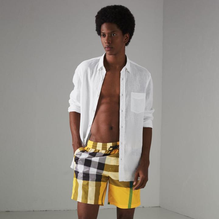 Burberry Burberry Check Drawcord Swim Shorts, Size: Xs, Yellow