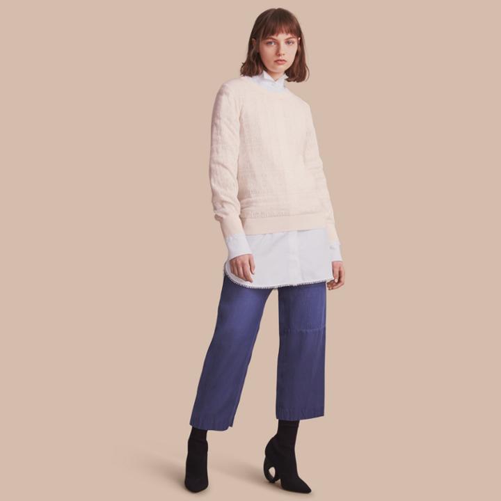 Burberry Burberry Lace Trim Knitted Wool Cashmere Sweater, White