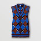 Burberry Burberry Cut-out Detail Argyle Technical Wool Jacquard Vest, Blue