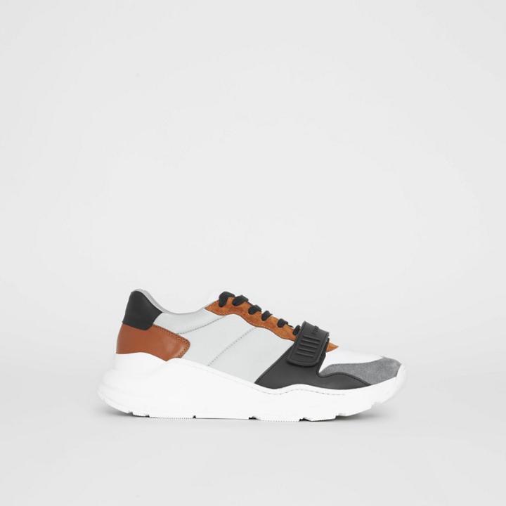Burberry Burberry Suede, Neoprene And Leather Sneakers, Size: 43, Grey