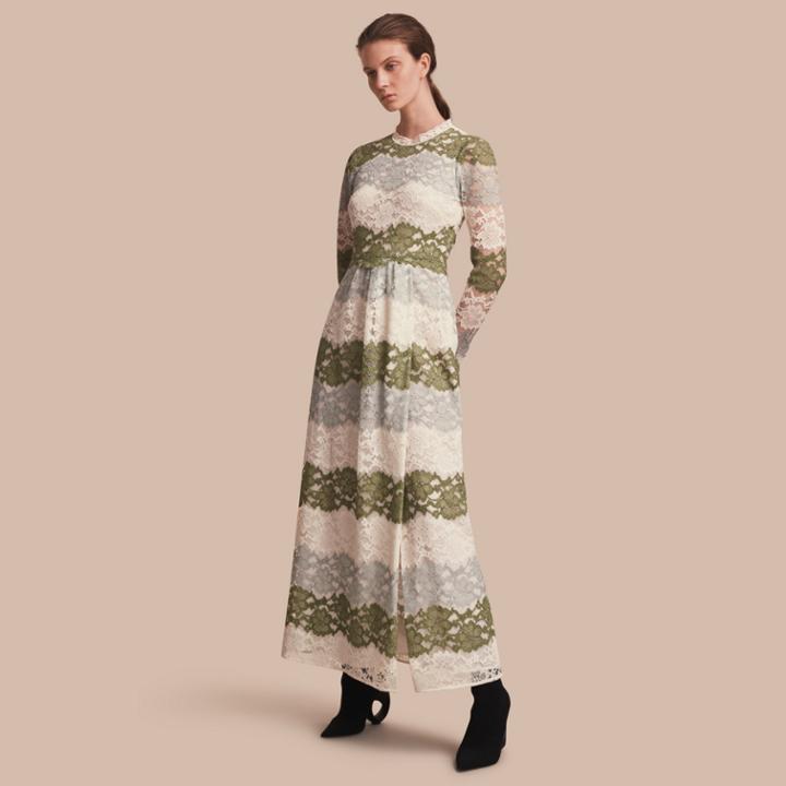 Burberry Burberry Floor-length Floral Lace Dress, Size: 08, Green