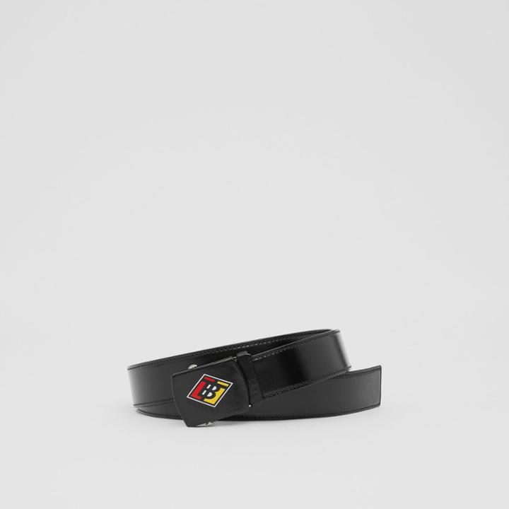Burberry Burberry Logo Graphic Plaque Buckle Canvas Belt, Size: 80, Black