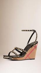 Burberry Studded House Check Leather Wedges