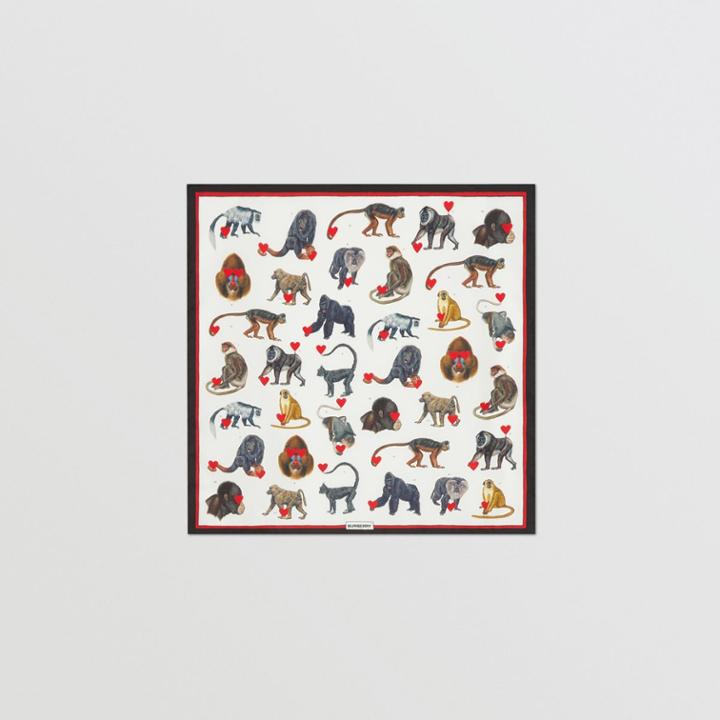 Burberry Burberry Monkey Print Silk Small Square Scarf, Multicolour