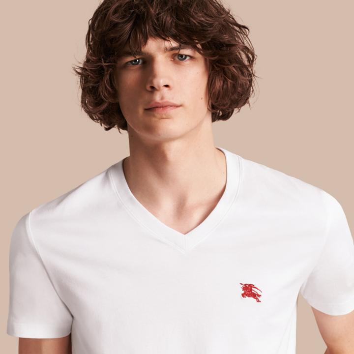 Burberry Burberry Cotton V-neck T-shirt, White