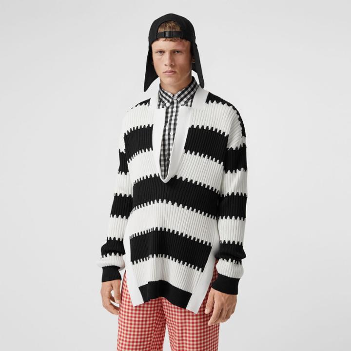 Burberry Burberry Side-slit Striped Rib Knit Wool Sweater, Size: Xxs, Black