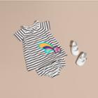 Burberry Burberry Flower Burst Motif Striped Cotton Dress And Bloomers, Size: 3m, Blue