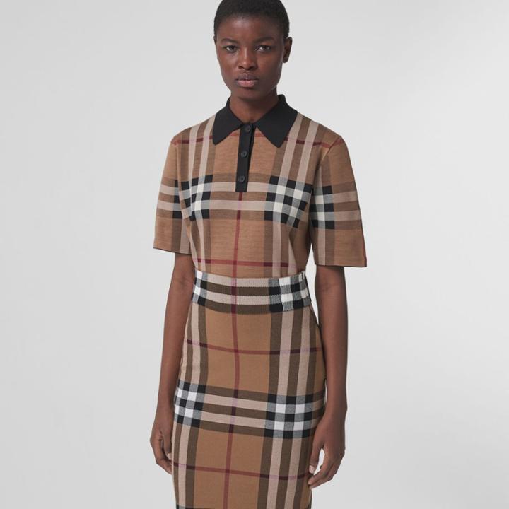 Burberry Burberry Check Silk Blend Jacquard Polo Shirt, Size: Xs