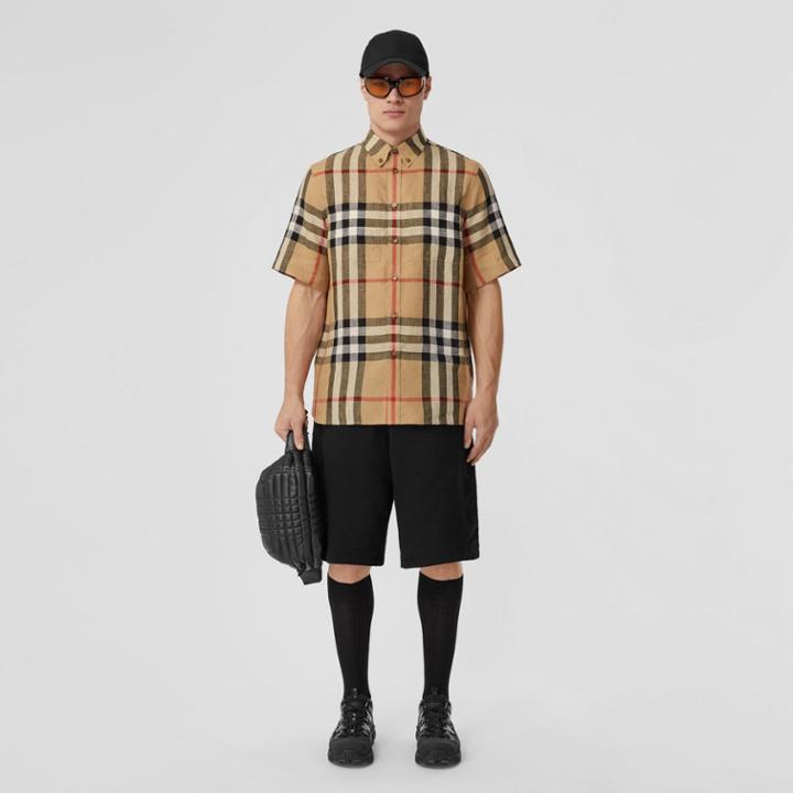 Burberry Burberry Short-sleeve Check Linen Oversized Shirt, Size: M