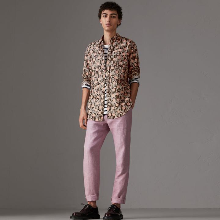 Burberry Burberry Figurative Print Linen Cotton Shirt, Size: M