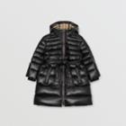 Burberry Burberry Childrens Icon Stripe Detail Down-filled Hooded Puffer Coat, Size: 14y, Black