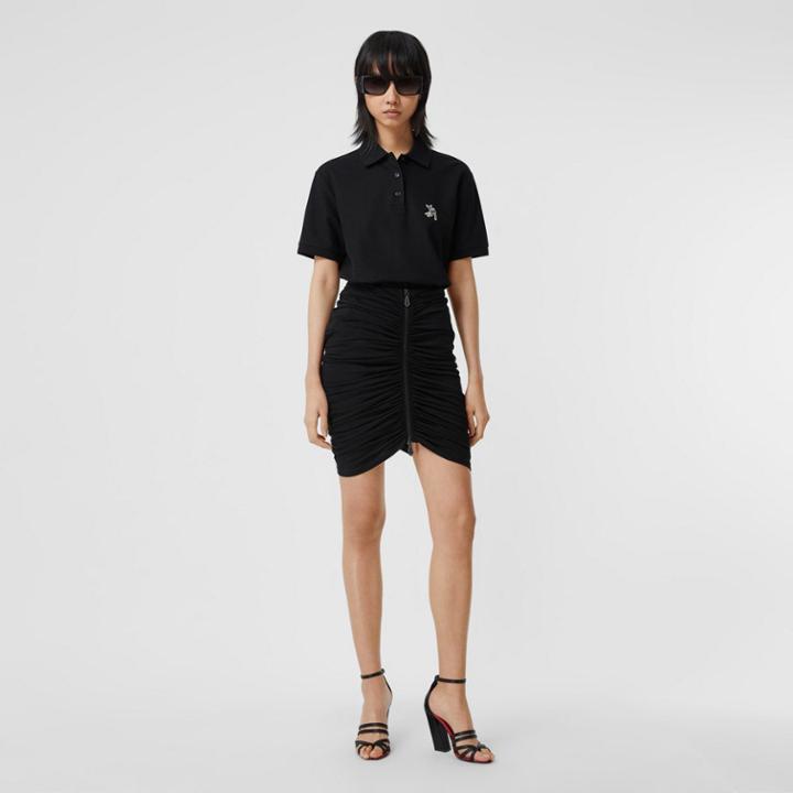 Burberry Burberry Deer Motif Cotton Piqu Oversized Polo Shirt, Size: Xs, Black