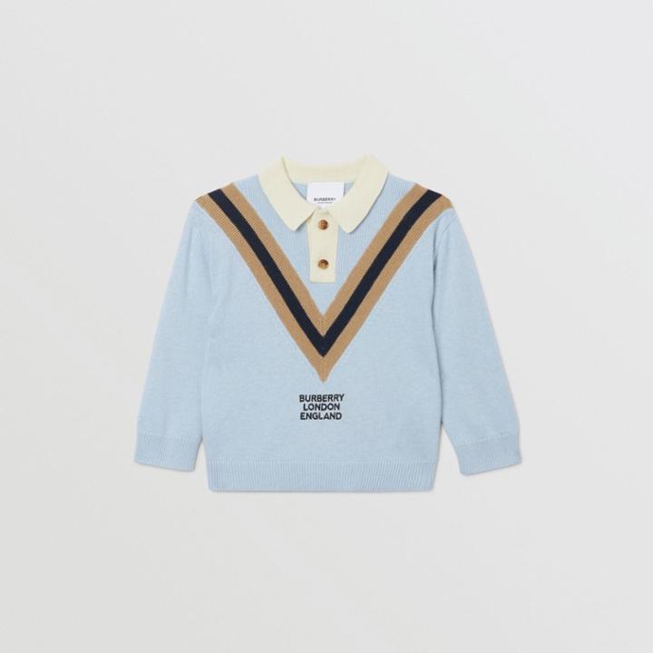 Burberry Burberry Childrens Long-sleeve Knit Cashmere Cotton Polo Shirt, Size: 18m, Blue
