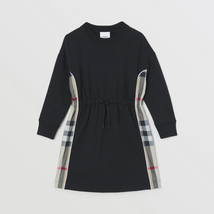 Burberry Burberry Childrens Long-sleeve Check Panel Cotton Dress, Size: 10y