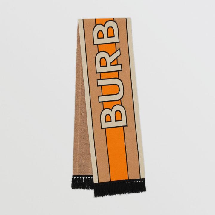 Burberry Burberry Logo Cashmere Jacquard Scarf, Beige