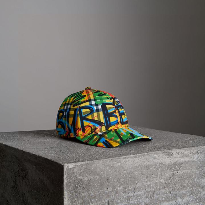 Burberry Burberry Graffitied Scribble Check Baseball Cap, Size: M/l, Yellow