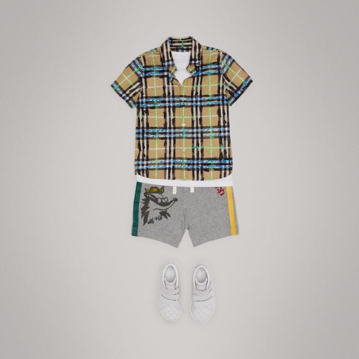 Burberry Burberry Short-sleeve Scribble Check Cotton Shirt, Size: 6y, Blue