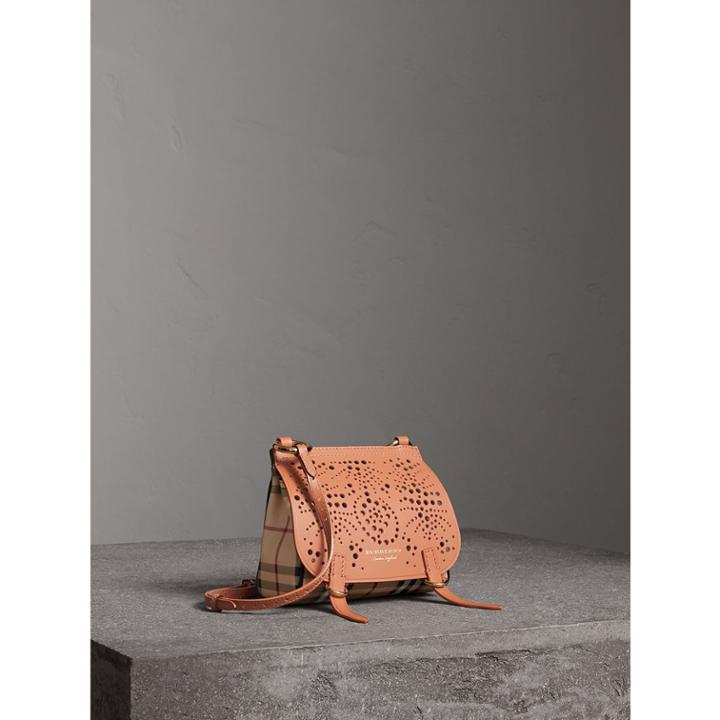 Burberry Burberry The Baby Bridle Bag In Leather And Haymarket Check, Orange