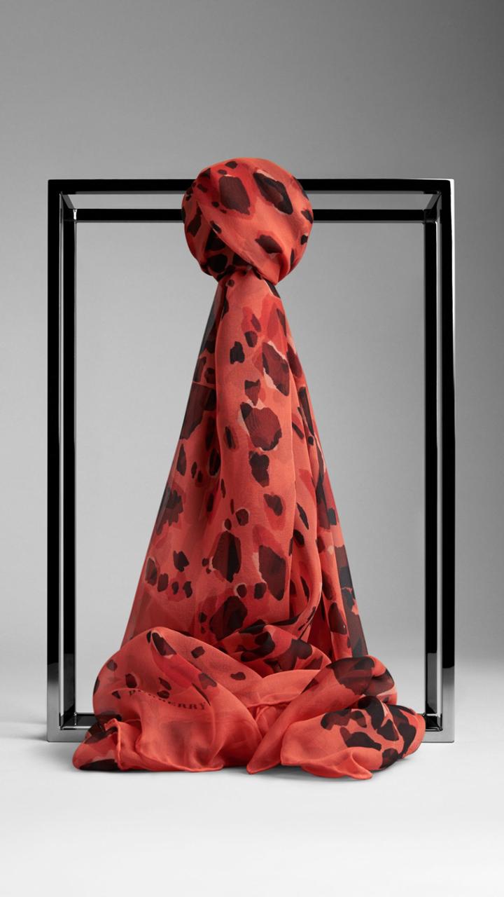 Burberry Burberry Animal Print Silk Georgette Scarf, Orange