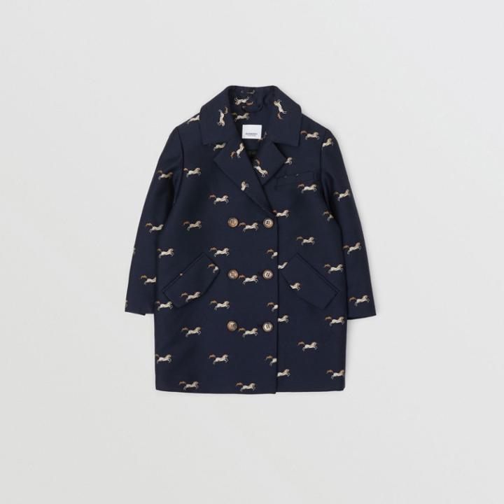 Burberry Burberry Childrens Unicorn Wool Silk Jacquard Tailored Coat, Size: 10y, Blue