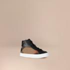 Burberry Burberry House Check And Leather High Top Trainers, Size: 7, Black