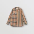Burberry Burberry Childrens Panelled Vintage Check And Icon Stripe Cotton Shirt, Size: 8y, Beige