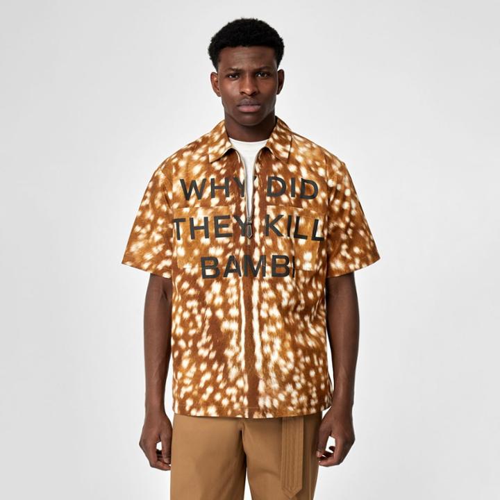 Burberry Burberry Short-sleeve Slogan Deer Print Cotton Shirt, Yellow