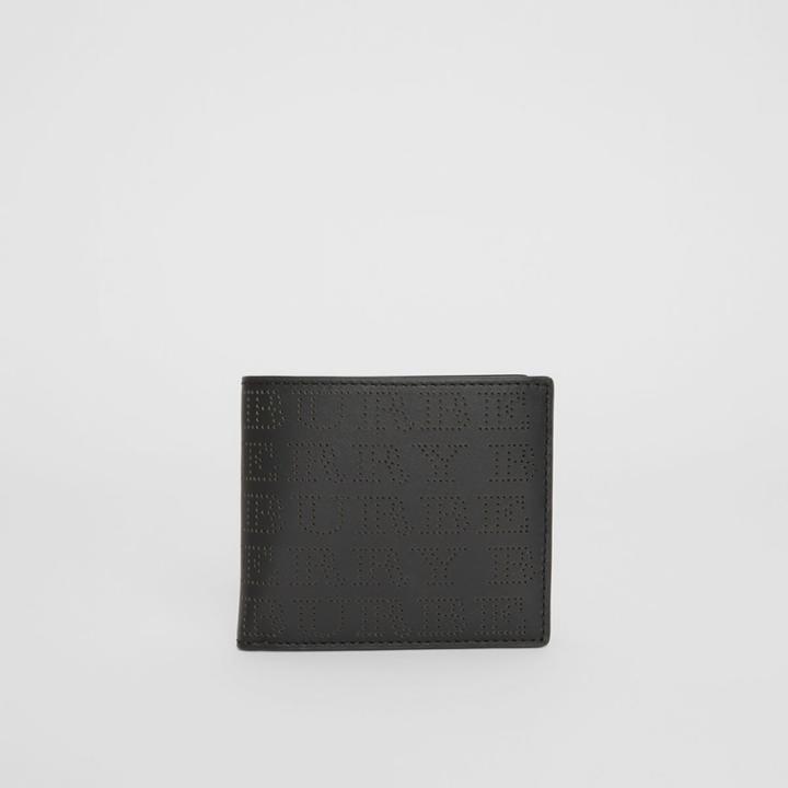 Burberry Burberry Perforated Logo Leather International Bifold Wallet, Black