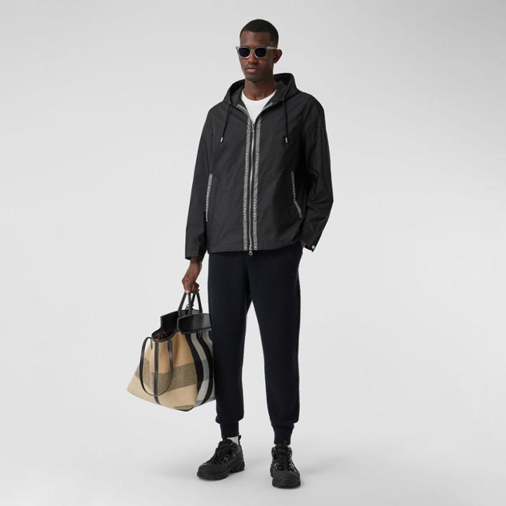 Burberry Burberry Logo Nylon Jacquard Hooded Jacket, Size: M, Black