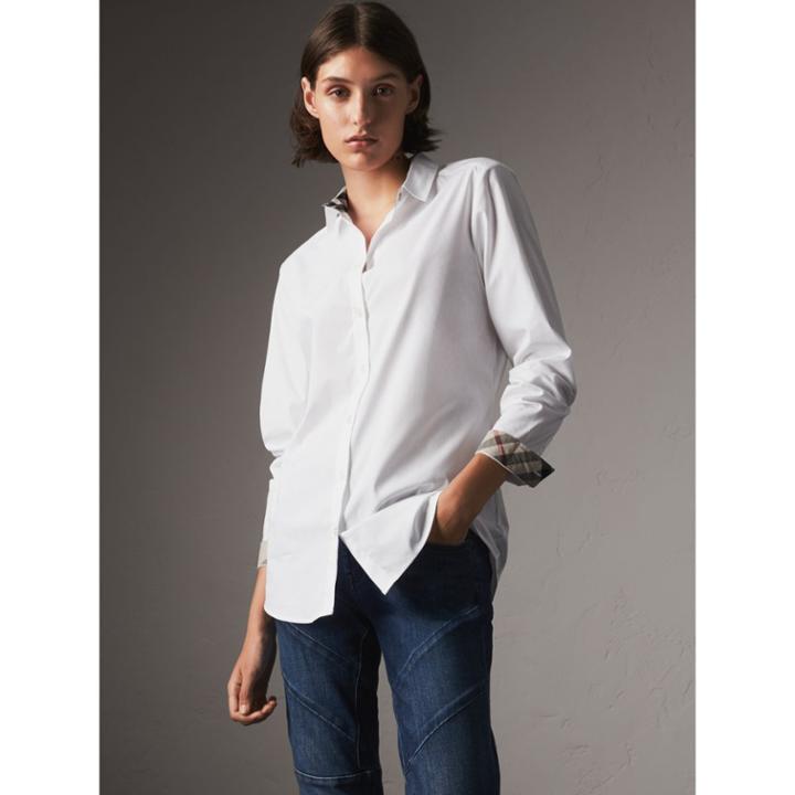 Burberry Burberry Check Detail Stretch Cotton Shirt, White