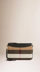 Burberry Canvas Check And Leather Clutch Bag