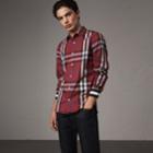 Burberry Burberry Striped Cuff Check Cotton Blend Shirt, Size: Xl, Red