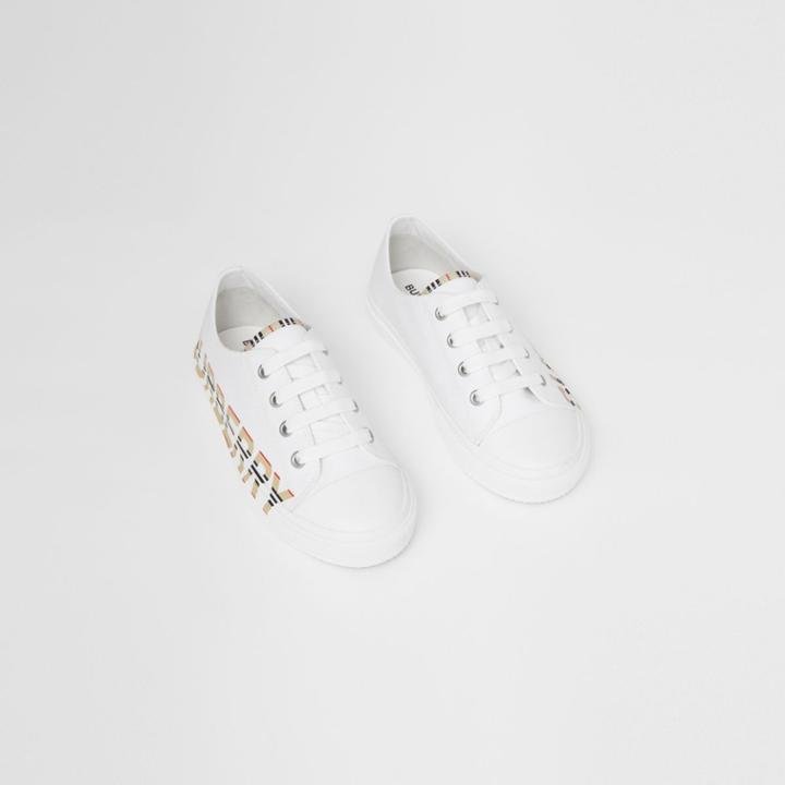 Burberry Burberry Childrens Icon Stripe Logo Print Cotton Gabardine Sneakers, Size: 23, White