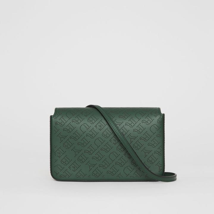 Burberry Burberry Perforated Logo Leather Wallet With Detachable Strap, Green