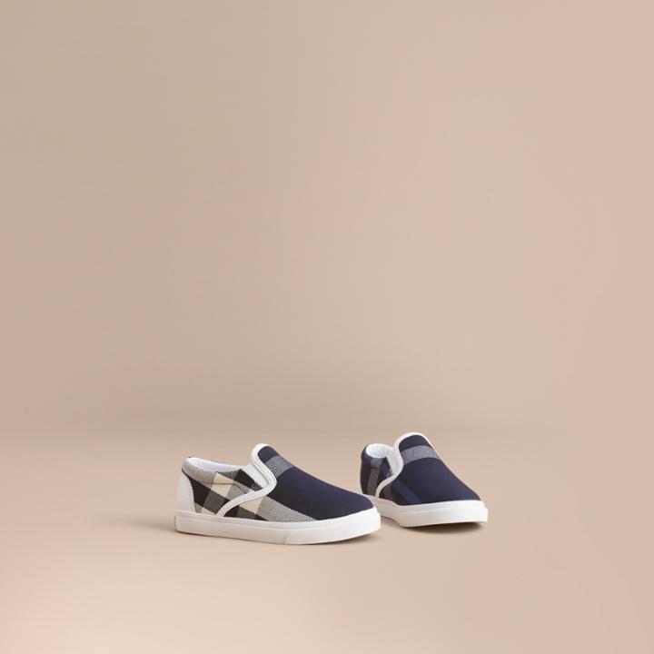 Burberry Burberry Tonal House Check And Leather Slip-on Trainers, Size: 30, Blue