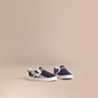 Burberry Burberry Tonal House Check And Leather Slip-on Trainers, Size: 30, Blue