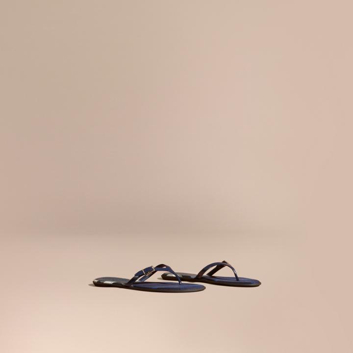 Burberry Burberry House Check And Patent Leather Sandals, Size: 35.5, Blue
