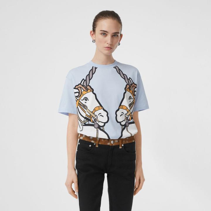 Burberry Burberry Unicorn Print Cotton Oversized T-shirt, Blue