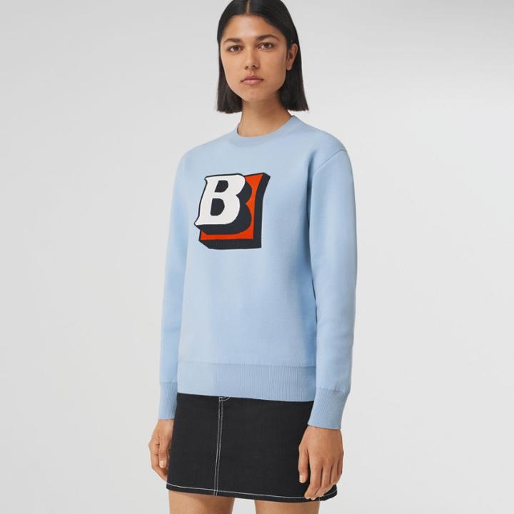 Burberry Burberry Letter Graphic Technical Wool Jacquard Sweater, Size: M
