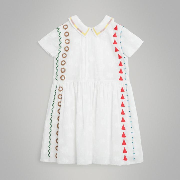 Burberry Burberry Childrens Peter Pan Collar Embroidered Cotton Dress, Size: 10y, White