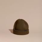 Burberry Burberry Ribbed Cashmere Beanie With Border Detail, Green