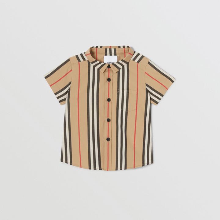 Burberry Burberry Childrens Short-sleeve Icon Stripe Cotton Poplin Shirt, Size: 2y, Beige