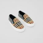 Burberry Burberry Childrens Contrast Check Cotton Slip-on Sneakers, Size: 35, Beige