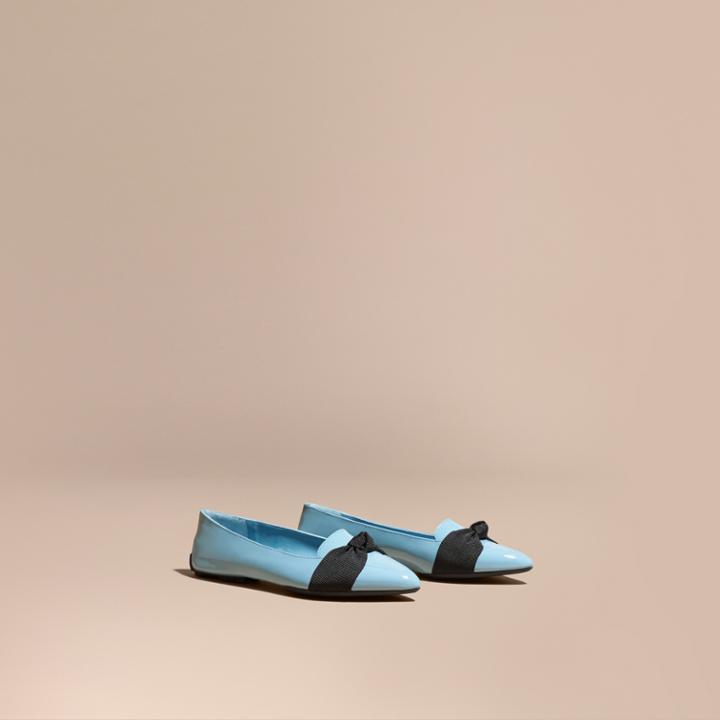 Burberry Burberry Patent Leather Loafers With Grosgrain Bow, Size: 38, Blue