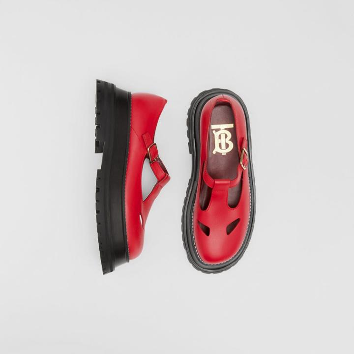 Burberry Burberry Leather T-bar Shoes, Size: 35, Red