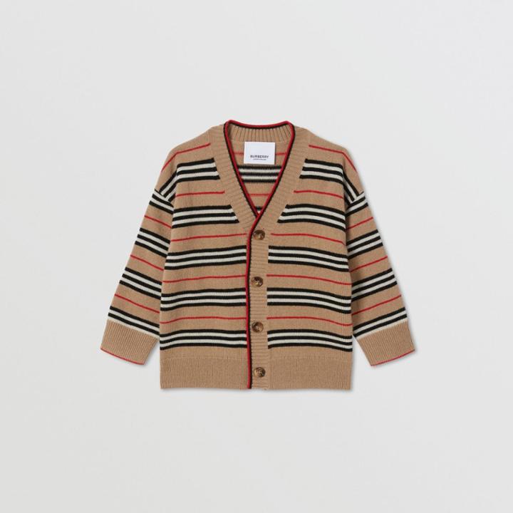 Burberry Burberry Childrens Icon Stripe Wool Cashmere Cardigan, Size: 2y, Beige