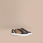 Burberry Burberry House Check And Studded Leather Sneakers, Size: 35, Black