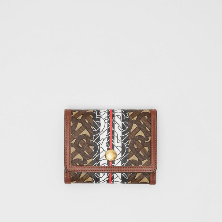 Burberry Burberry Small Monogram Stripe E-canvas Folding Wallet, Brown
