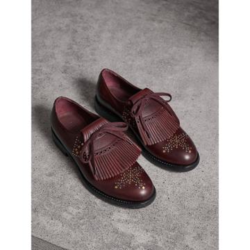 Burberry Burberry Lace-up Kiltie Fringe Riveted Leather Loafers, Size: 37, Purple
