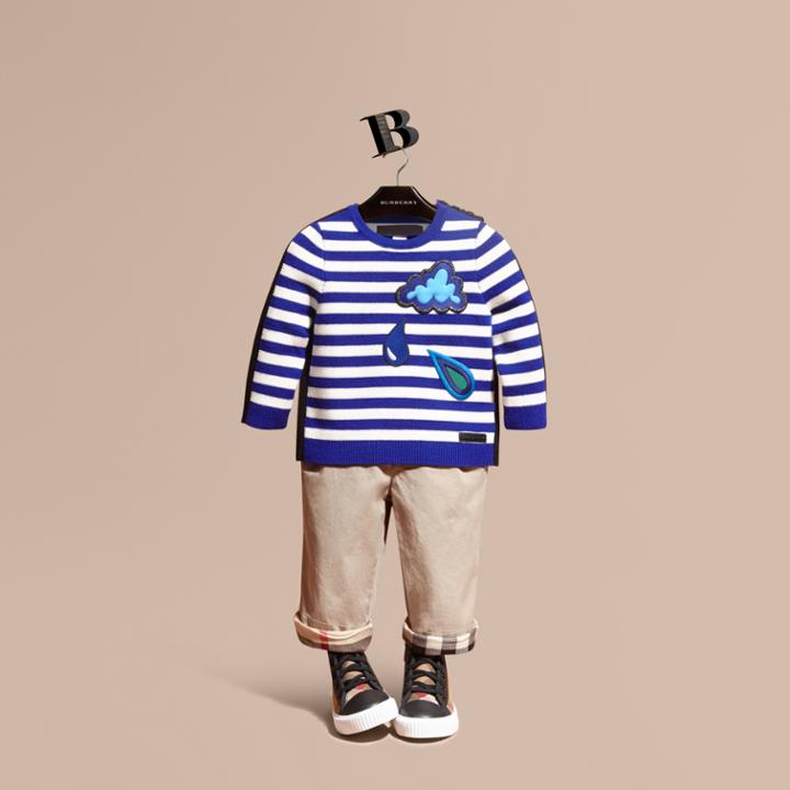 Burberry Burberry Striped Cotton Merino Wool Sweater With Appliqu , Size: 18m, Blue
